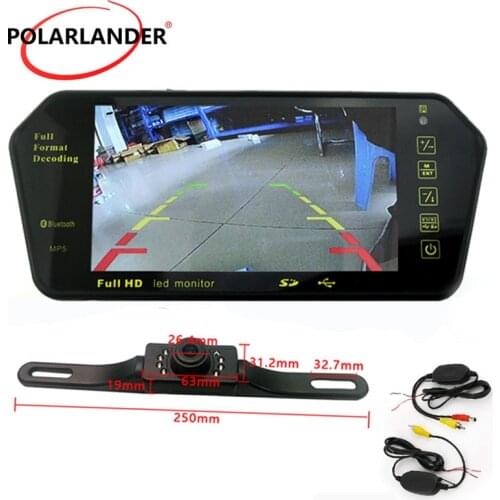 Wireless Long Plate Night Vsion Rearview Camera With 7 Inch TFT Bluetooth Mirror Monitor MP5 For Car Parking CMOS Waterproof