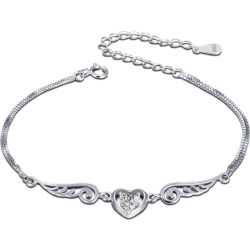 Angel Wings Zircon Bracelet 100% 925 Sterling Silver Adjustable Infinity Charm Bracelets for Women & Girl Fashion Jewelry 2019