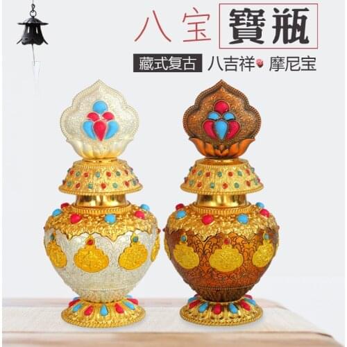 Buddhist Eight Auspicious Lotus Moni Wealth God Guanyin Treasure Tailsment Bottle for Temple Decorations