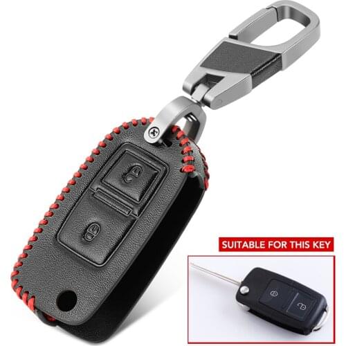 Leather Car key case cover For VW Jetta Golf Passat Beetle Polo Bora Skoda Yeti Superb Rapid Octavia SEAT Leon Ibiza 2 button