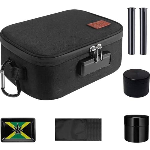 Large Smell Proof Bag Kit with 4 Items, Smell Proof Stash Case with Combination Lock, Carbon Lining Smell Proof Pouch Containers