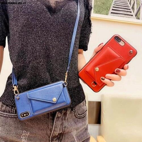 PU Leather crossbody Case For iphone XR X Xs max 6 6S plus 8 7 plus phone case Luxury card wallet with shoulder strap back cover