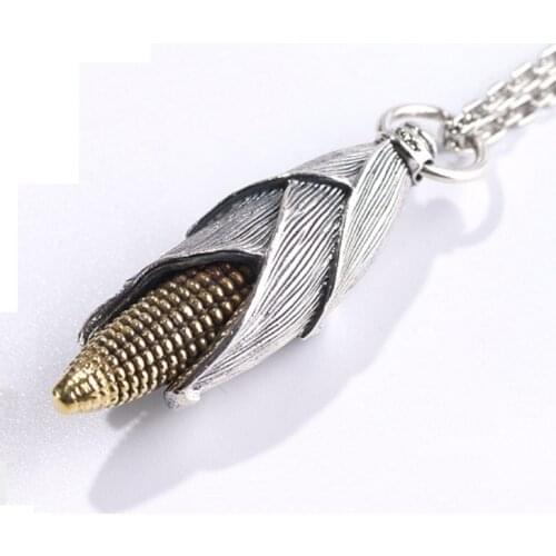 Pure Silver Three-dimensional Carved Corn Pendant Men Women S925 Sterling Silver Personality Plant Jewelry Gift Female Male