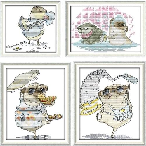 Cook puppy DIY Chinese needlework crafts 11CT 14CT Scenery printed pattern Cross Stitch kit DMC fabric on canvas Embroidery sets