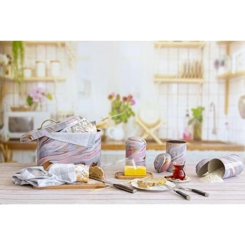House Oval Bread Box 4'lü Set - Pink
