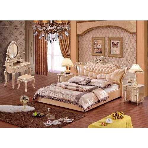 Europe and America Genuine leather bed frame Modern Soft Beds Home Bedroom Furniture cama muebles de dormitorio / camas quarto