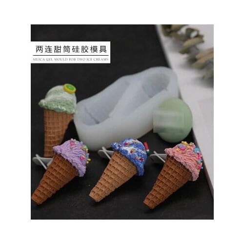 PRZY Ice Cream Cone Mould Aromatherapy Mold 2 Holes Ice Cream Silicone Mold Soap Molds Gypsum Chocolate Candle Clay Resin