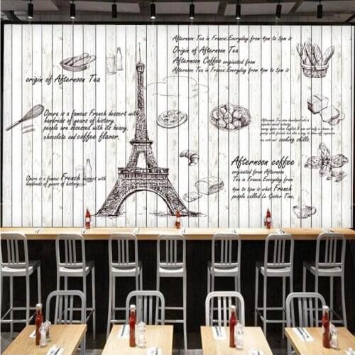 Photo wallpaper Hand painted wooden wall mural living room wallpaper Paris Tower wallpaper bakery background restaurant mural