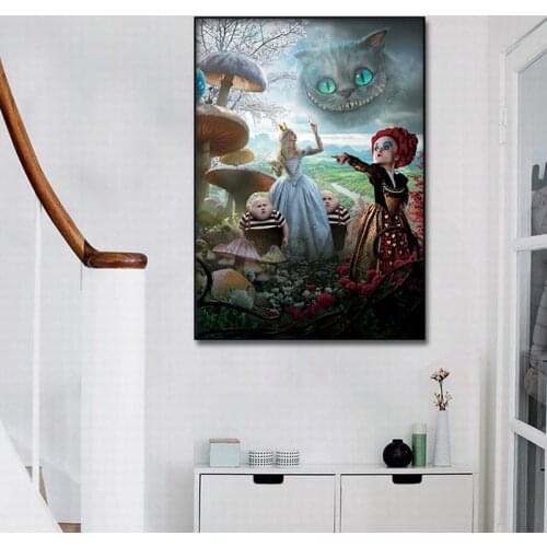 Canvas Wall art print Anime cartoon Alice in Wonderland Wallpaper oil painting Wall art Poster Pictures Frame for Room Decor