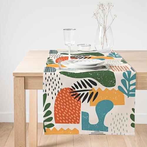 Artistic Motifs Digital Printed Special Design Suede Runner Feather Fabric Washable Soft Pattern Runner Table Cloth