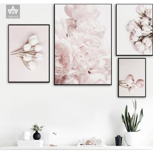 Tulips Flowers Canvas Painting Nordic Decor Pink Floral Flower Poster and Print Botanical Wall Art Botany Picture Bedroom Decor