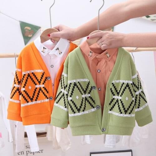 2020 New Korean Version Of Spring And Autumn Childrens Clothing Trendy Boy Sweater Cardigan Striped Three-piece Suit