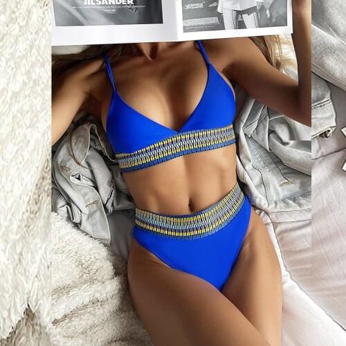 Sexy Push Up Print Splicing Women Bikini Swimwear Two Piece High Waist Brazilian Solid Swimsuit 2021 Fashion Summer Beach Wear