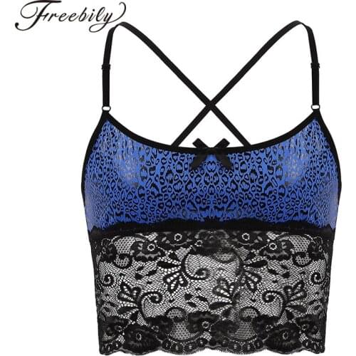 Mens Sissy Lingerie Erotic Tanks Leopard Printed Adjustable Straps Lace Spliced Camisole Vest Crop Tops Nightwear Sleepwear