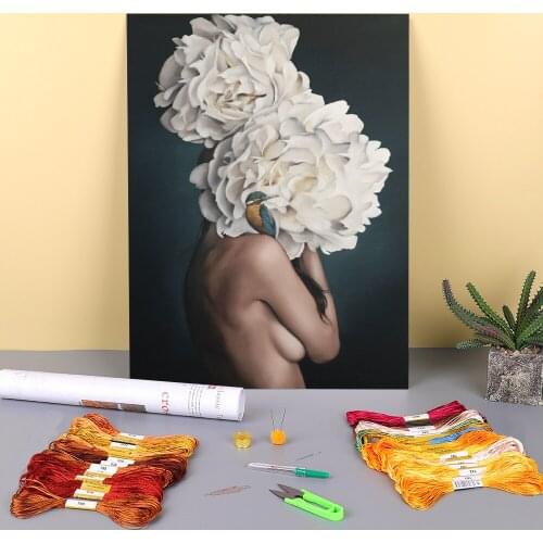 Flower Women Printed Canvas 11CT Cross-Stitch DIY Embroidery Kit DMC Threads Sewing Painting Handmade work Floss Different