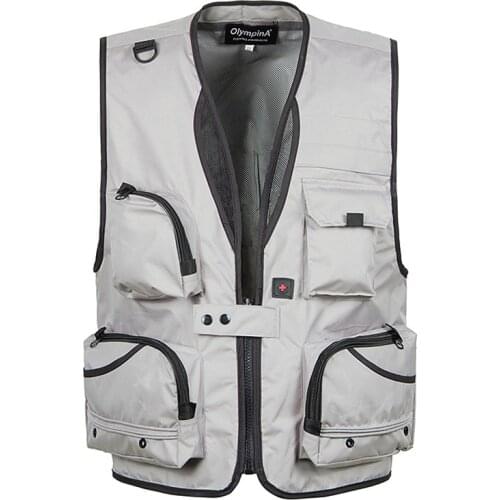 New autumn fishing vest middle-aged elderly multi-pockets Jacket men mesh waistcoat Thin Casual Plus Size Sleeveless Coats