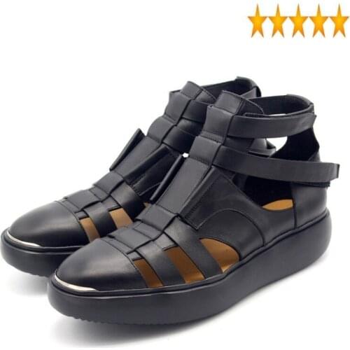 Men Handmade Platform High Top Street Classic Hollow Out Real Leather Gladiator Shoes Plus Size Casual Beach Sandals