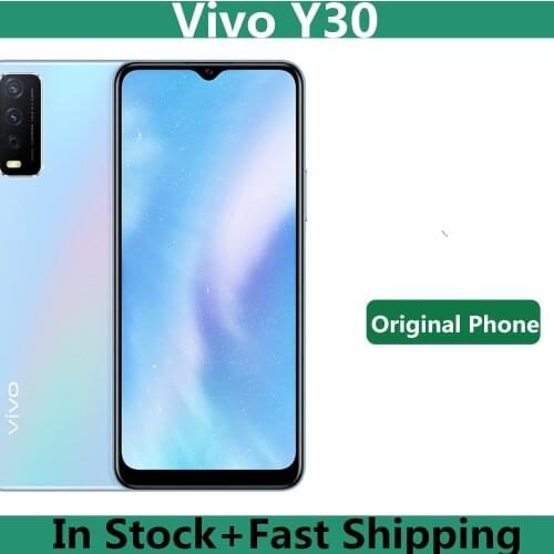 Original Vivo Y30 4G LTE Mobile Phone Snapdragon 460 Android 10.0 6.51" 1600x720 13.0MP Fingerprint Face ID 18W Charger