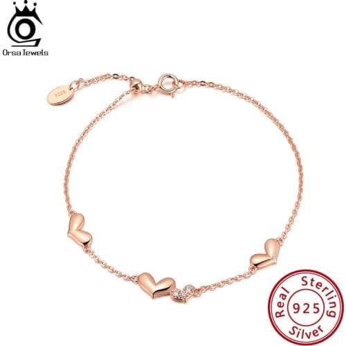 ORSA JEWELS Italian 925 Sterling Silver AAAA Zirconia Heart Shape Trendy Thin Chain For Female Dating Gifts EQB09