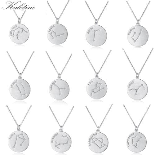 KALETINE Twelve Horoscope Coin Necklace Women 925 Sterling Silver Pendant Zodiac Necklace Leo Sign Gift 12 Constellation Jewelry