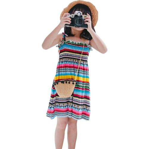 OPPERIAYA Little Baby Girls Lace-Up Suspender Dress lovely Fashion Striped Floral Pleated High Waist A-line Princess Dresses