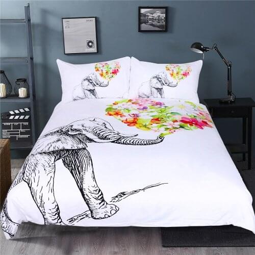 Bedding Set Elephant Duvet Cover Set Mandala Bedding White Bedding Set King Flower Print Quilt Cover 3 Piece Bedspreads