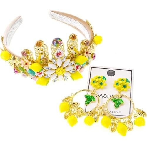 Exaggerated baroque retro hairband+earring lemon wild fashion headbands temperament shoot personality headband accessorries