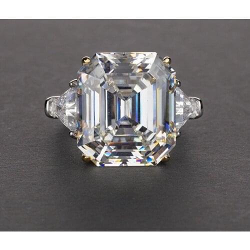 Real Emerald Cut 10ct Diamond Ring 100% Original 925 sterling silver Engagement Wedding band Rings for Women Bridal Jewelry