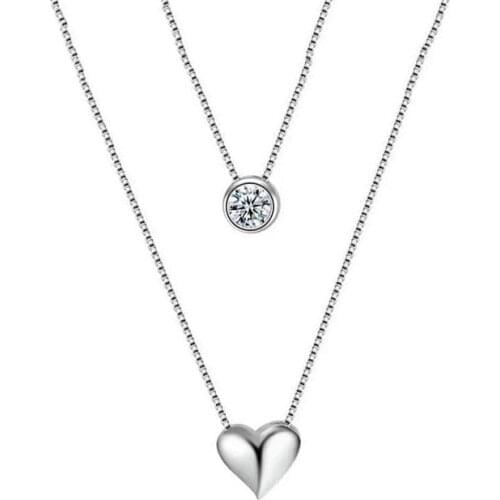 925 Sterling Silver Delicate Double Layer Heart Zircon Pendant Necklace Trend Jewelry Chain Choker For Women Gifts S-N157
