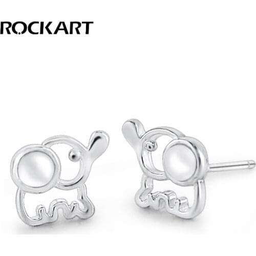 ROCKART 925 Silver Moonstone Stud Earrings Cute Lucky Elephant Fortune&Happiness Gemstone Earrings For Girls Birthday Present