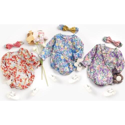 Spring Floral Bodysuit Newborn Baby Girls Long Sleeve Jumpsuit Cotton Infant Girls Bodysuit Kids Clothes