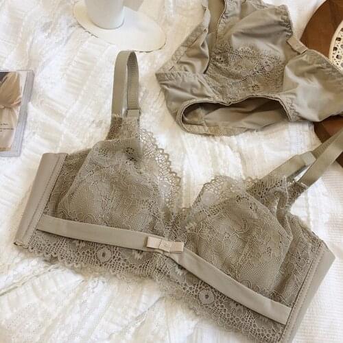 Sexy ultra-thin rabbit ears adjustable bra set big breasts plus size seamlesslingerie gather underwear crystal cup bralette