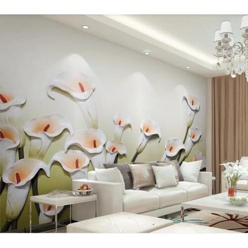 Papel de parede Stylish and fresh 3d embossed calla flower wallpaper,living room TV wall kitchen bedroom wall papers home decor