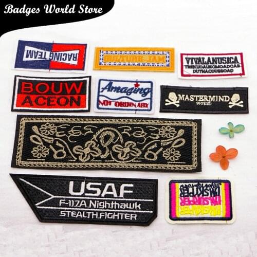 Punk Flower Skull USAF Team Rectangle Totem Icon Embroidery Applique Patches For Clothing DIY Iron on Badges on the Backpack