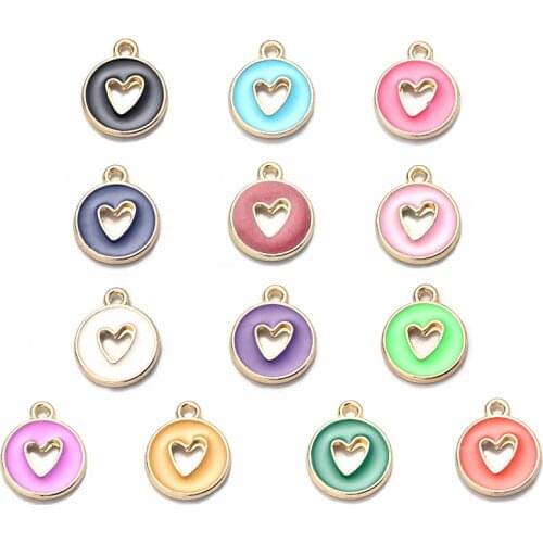 Xinyao 10pcs Alloy Double-sided Enamel Hollow Love Heart Charm for DIY Jewelry Necklace Bracelet Making