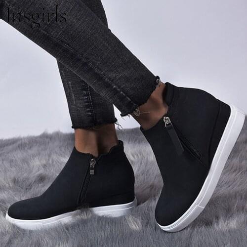 Womens Trendy Sneakers 2021 All Season Wedge Heel Comfy Casual Canvas Shoes 35-43 Large-Sized Female Running Sport Shoes