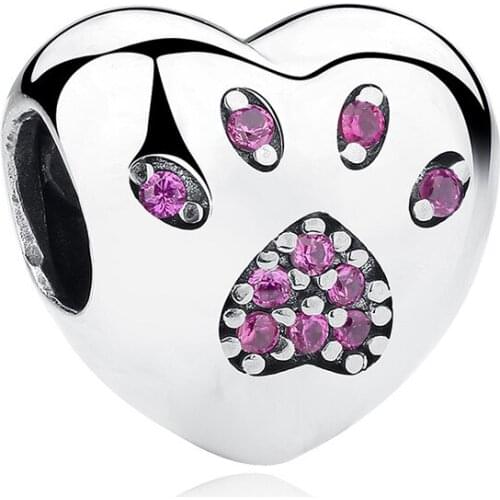 Woman fashion jewelry accessories silver charm 925 sterling silver heart cat paw beads fit Pandora bracelet making birthday gift