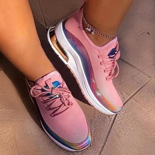 2021 Women Mesh Air-Cushion Sneaker Lace Up Colorful Breathable Vulcanize Shoes Outdoor Trainer ladies Jogging Walking Shoes