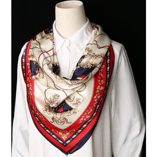 Ladies Silk Scarf Square Women Silk Scarf Square Head Luxury Brand 90*90 cm Print Pure Silk Wrap Big Large Shawl