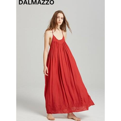 2018 Newest Summer Ethnic Style Women Loose Waist Sleeveless Spaghetti Strap Dresses Lady Embroidery Bohemian Cotton Long Dress