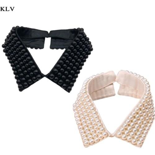 Women Vintage Handmade Beading Faux Pearls Layers Bib Lapel Fake Collar Jewelry Detachable Necklace Choker Cloth Accessories