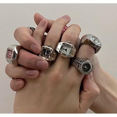 1PCs Vintage Punk Elastic Stretchy Quartz Watch Rings for Women Man Hip Hop Cool Finger Watch Rings Couple Fashion Jewelry