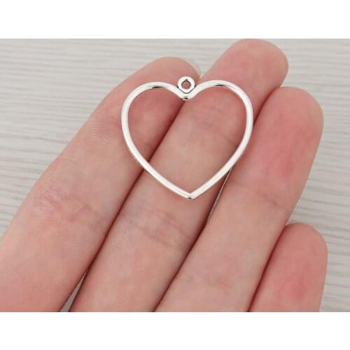 20 x Silver Color Open Heart Charms Pendants Beads for Necklace Bracelet Jewelry Making Findings 30x29mm