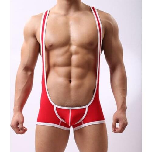 2016 Mens Boxer Underwear Wrestling Singlet Stretch Material Sexy Bodysuit Gay Male Catsuit Erotic Strap Pants Slips Size M L XL