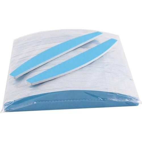 25pcs/lot Blue Half Moon Design Nail Files Buffing Sandpaper Limas Para Manicura Double-side Sanding Buffer Nail Art Accessories