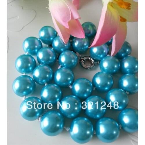 Free shipping charming 14mm blue shell round beads simulated-pearl luxury necklace for women high grade jewelry 18inch GE1274