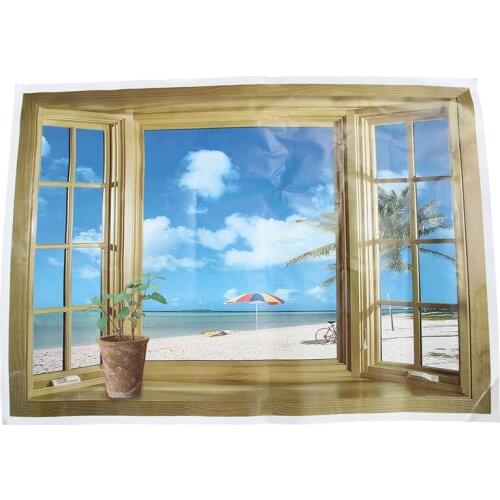 Large 3D Window Beach Sea View Wall Stickers Art Decals Mural Decor