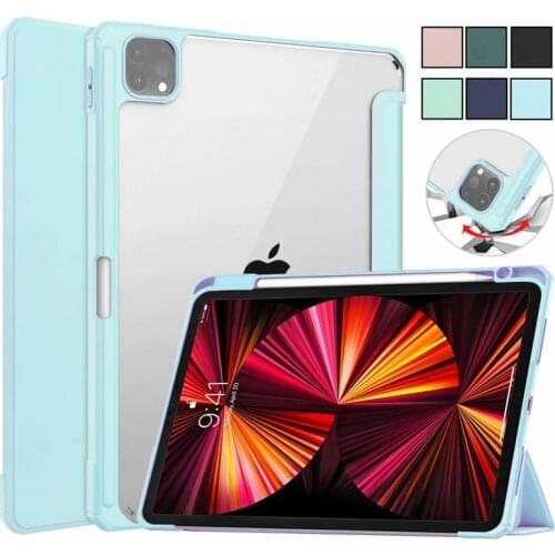 Tablet For Funda iPad Pro 11 2021 2020 Case With Pencil Holder PU Leather Clear Back Smart Cover For iPad Pro 11 Case 2021 2020