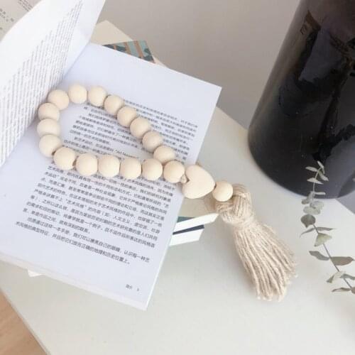 Heart Wood Bead Garland With Tassels DIY Home Decorations Farmhouse Home Wood Beads Knot Vintage Country Wall Hanging Ornaments