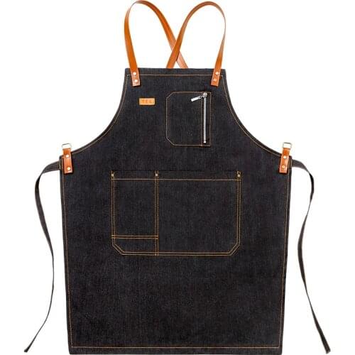 Denim Apron Pinafore Hairdressing Coffee Milk Tea Shop Waiter Overalls Men and Women Tooling Delantal